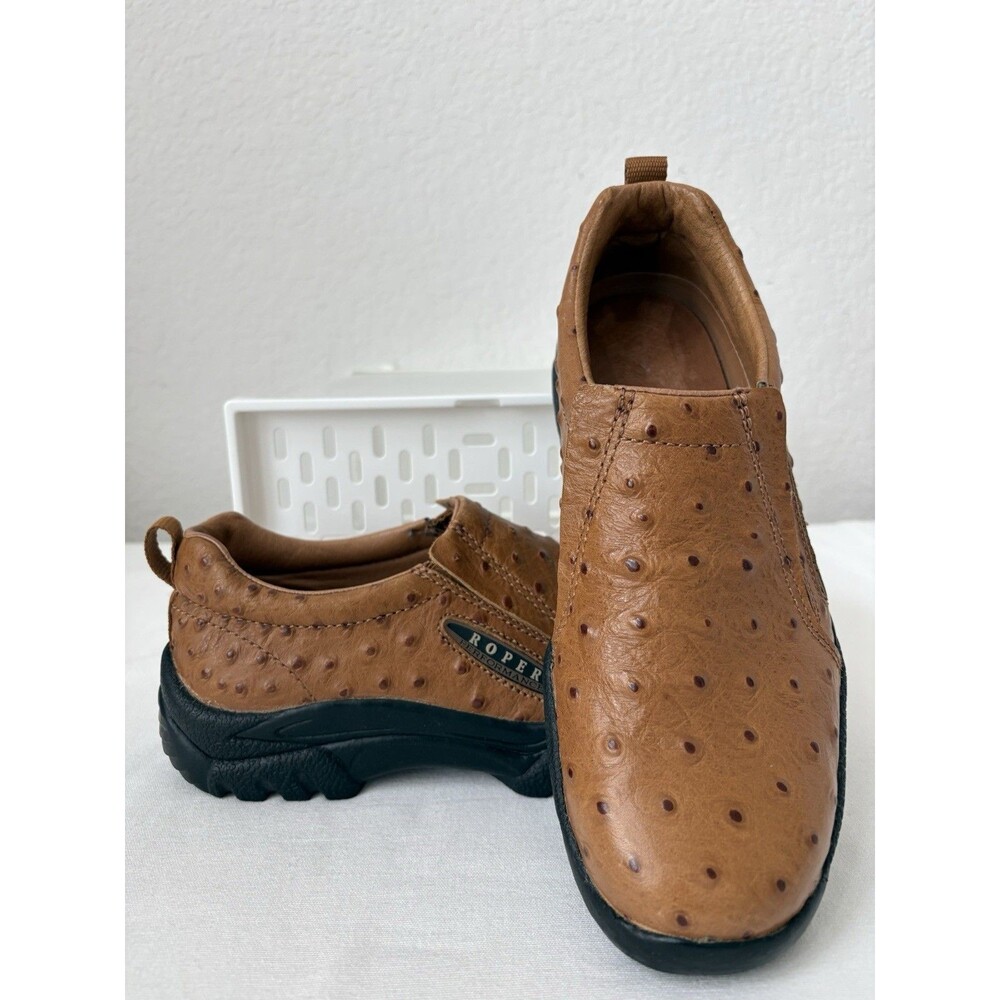 Roper Cotter Ostrich Print Slip-on Casual Shoes Men’s Size 7.5 Tan Rugged Charm